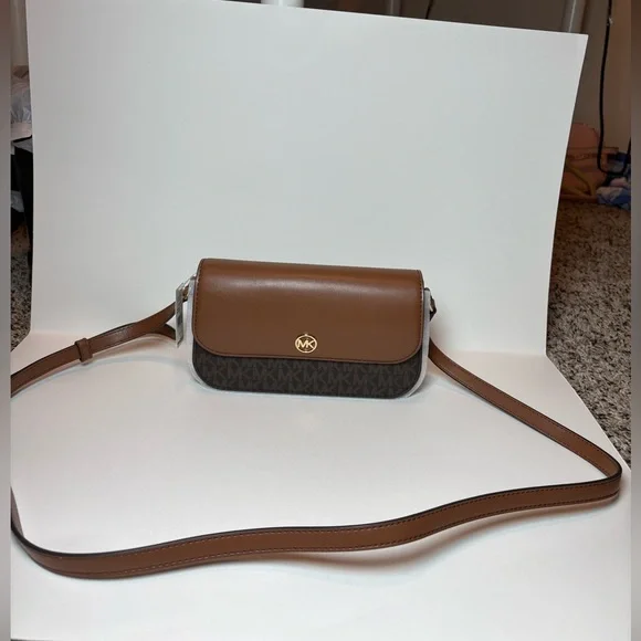 Michael Kors Brown and Dark Brown MK Logo Crossbody Bag NWT - Picture 3 of 8